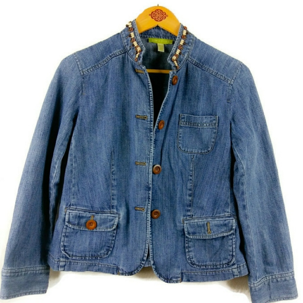 Sigrid Olsen Womens beaded denim jacket - Picture 1 of 6
